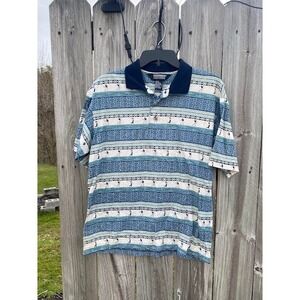 Knightsbridge Mens Blue Golf Print Polo Shirt Short Sleeve Cotton Size Small